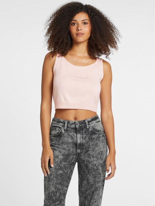 Guess Silk and Wool-Blend Scoop Logo Sweater Tank Roze | GUESS-SN27303