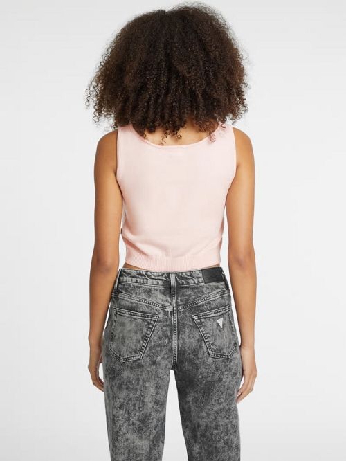 Guess Silk and Wool-Blend Scoop Logo Sweater Tank Roze | GUESS-SN27303