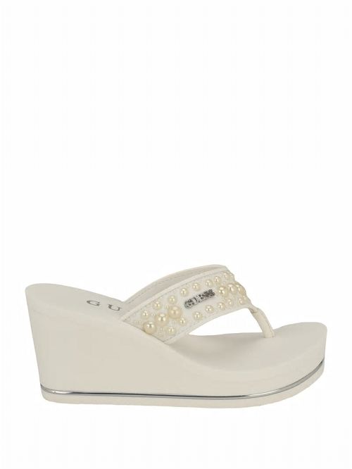 Guess Silus Pearl Wedge Sandals Wit | GUESS-SN29727