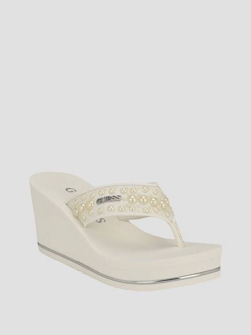 Guess Silus Pearl Wedge Sandals Wit | GUESS-SN29727