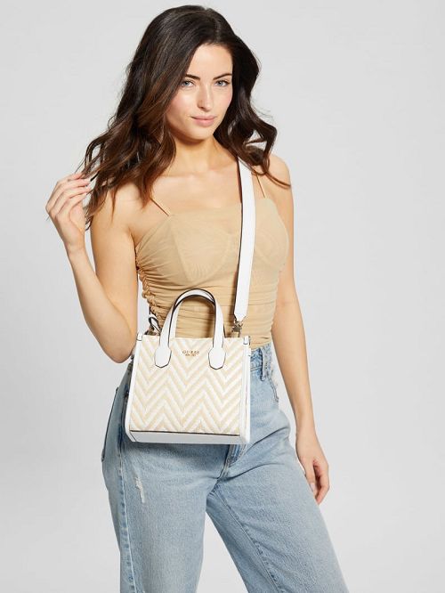Guess Silvana Chevron Mini Tote Wit | GUESS-SN28926