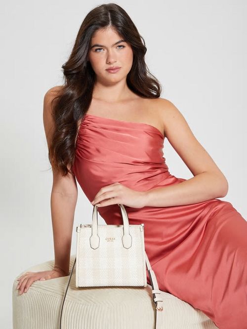 Guess Silvana Gingham Mini Tote Wit | GUESS-SN29410