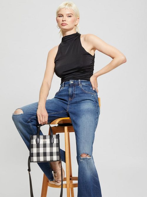 Guess Silvana Gingham Mini Tote Zwart | GUESS-SN29434