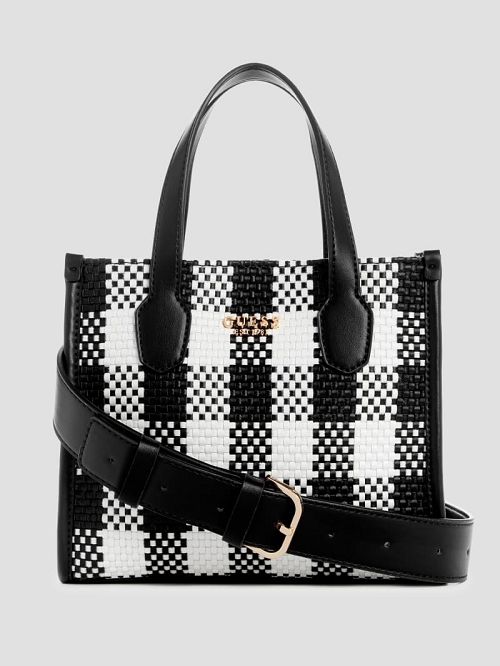 Guess Silvana Gingham Mini Tote Zwart | GUESS-SN29434