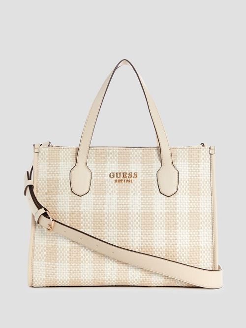 Guess Silvana Gingham Tote Wit | GUESS-SN29413