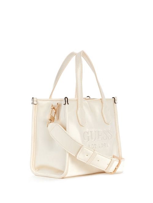 Guess Silvana Satin Mini Tote Wit | GUESS-SN29376