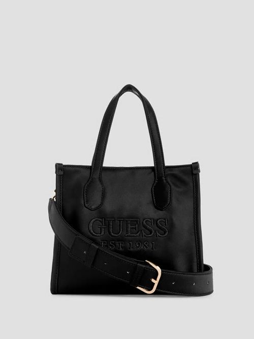 Guess Silvana Satin Mini Tote Zwart | GUESS-SN28721