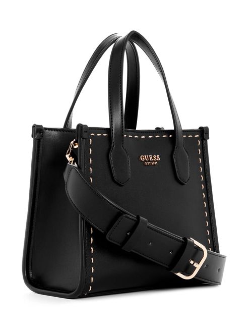 Guess Silvana Stitched Mini Tote Zwart | GUESS-SN28882