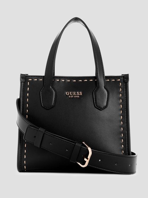 Guess Silvana Stitched Mini Tote Zwart | GUESS-SN28882