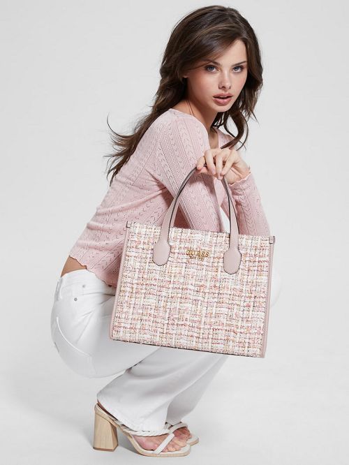 Guess Silvana Tweed Tote Roze | GUESS-SN28900