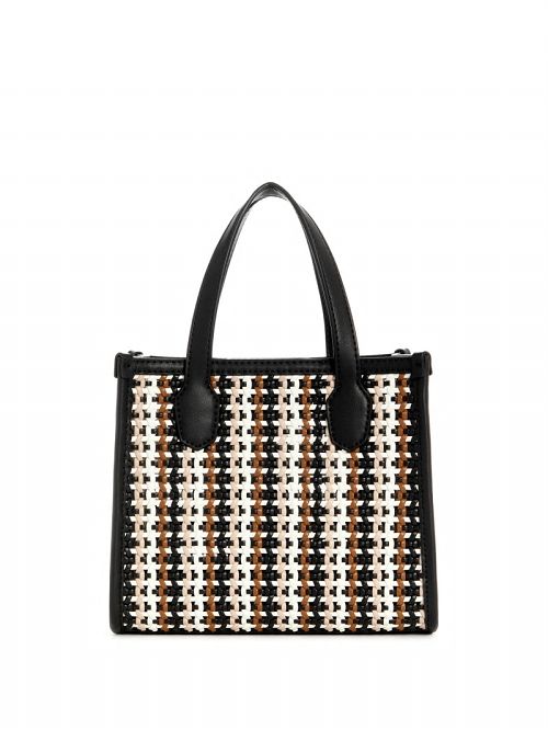 Guess Silvana Woven Mini Tote Zwart | GUESS-SN29356