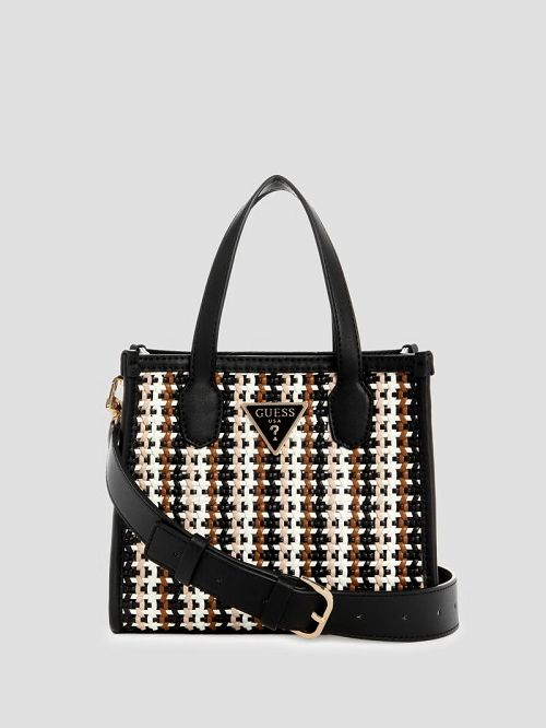 Guess Silvana Woven Mini Tote Zwart | GUESS-SN29356