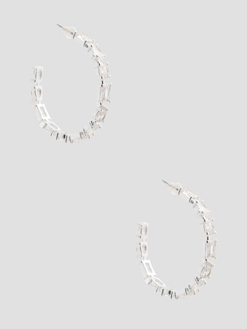 Guess Silver-Tone Baguette Hoop Earrings Zilver | GUESS-SN30316