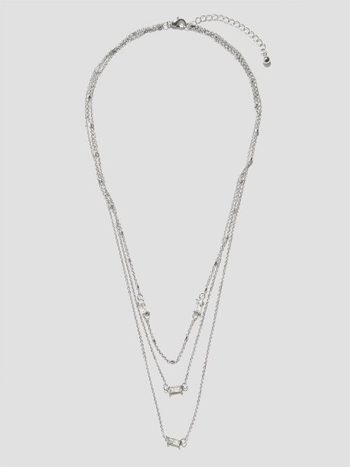 Guess Silver-Tone Baguette Layered Necklace Zilver | GUESS-SN30266