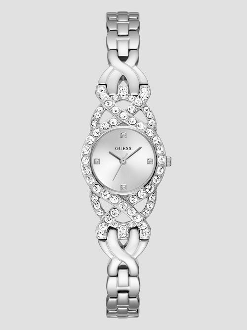 Guess Silver-Tone Crystal Analog Watch Zilver | GUESS-SN30019