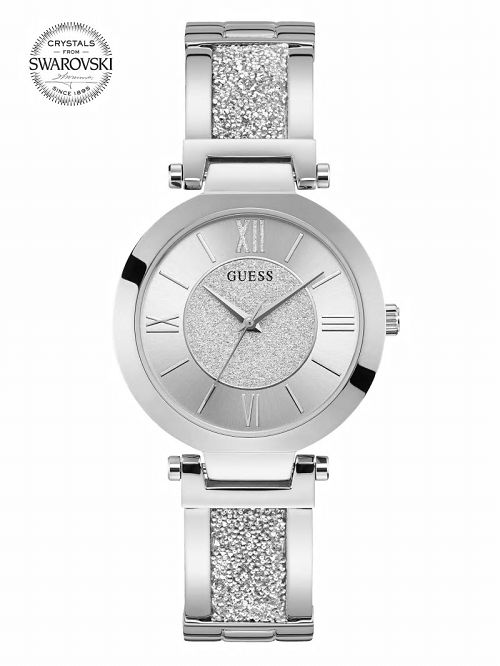 Guess Silver-Tone Crystal Bangle Analog Watch Zilver | GUESS-SN30015