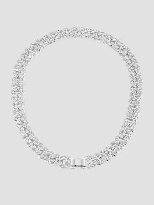 Guess Silver-Tone Crystal Curb Chain Necklace Zilver | GUESS-SN31829