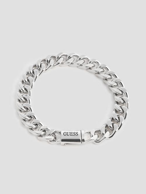 Guess Silver-Tone Curb Chain Logo Bracelet Zilver | GUESS-SN31836