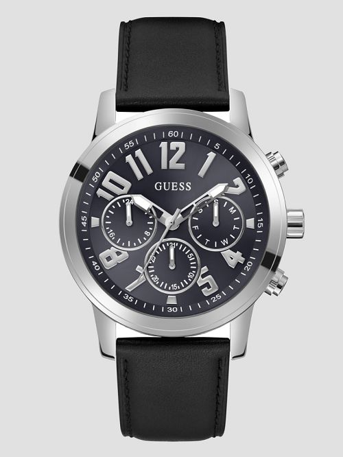 Guess Silver-Tone Leather Multifunction Watch Multi | GUESS-SN31642