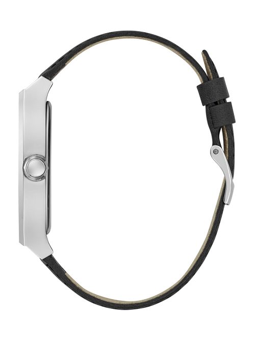 Guess Silver-Tone and Black Leather Analog Watch Zilver | GUESS-SN31670