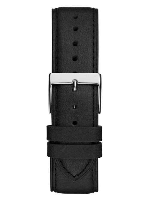Guess Silver-Tone and Black Leather Analog Watch Zilver | GUESS-SN31670