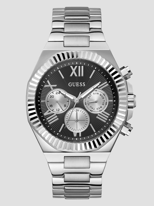 Guess Silver-Tone and Black Multifunction Watch Zilver | GUESS-SN31674