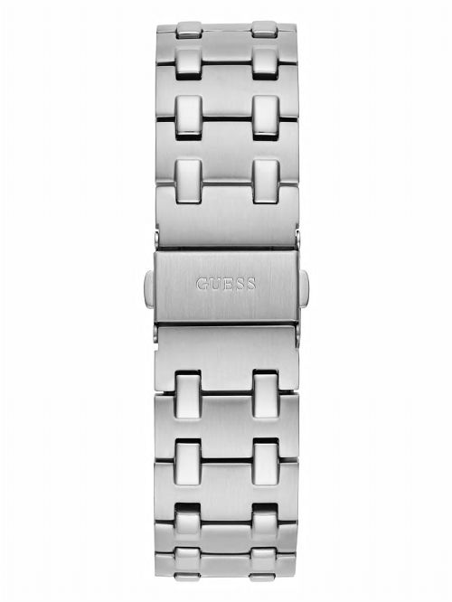 Guess Silver-Tone and Blue Octagonal Analog Watch Zilver | GUESS-SN31676