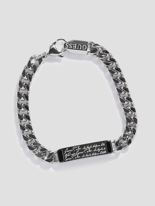 Guess Silver-Tone and Onyx Script Chain Bracelet Zilver | GUESS-SN31823
