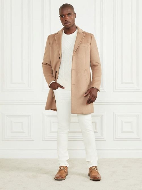 Guess Single Breasted Wool-Blend Coat Beige | GUESS-SN30743