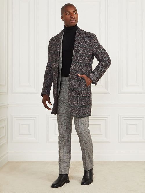 Guess Single Breasted Wool-Blend Coat Zwart Wit | GUESS-SN30760