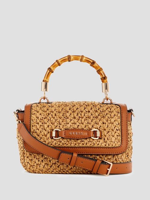 Guess Siria Straw Top Handle Bag Bruin | GUESS-SN28790