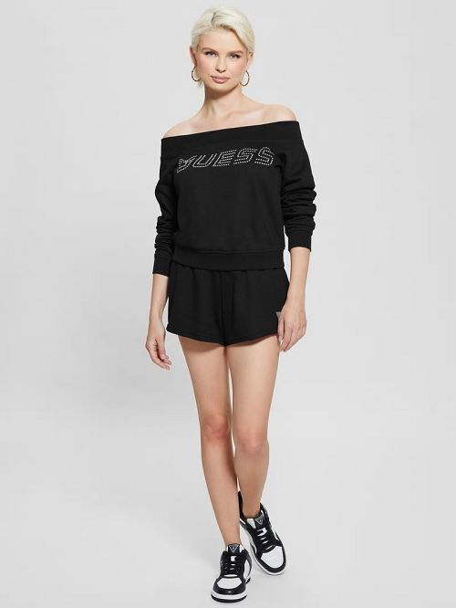 Guess Skylar Off-the-Shoulder Sweatshirt Zwart | GUESS-SN28374