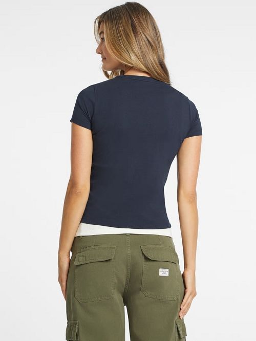 Guess Slim American Tradition Tee Blauw | GUESS-SN27272