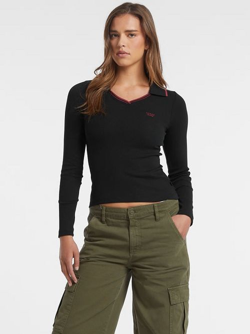 Guess Slim Embroidered Logo Polo Zwart | GUESS-SN27501