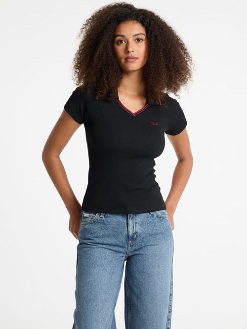 Guess Slim Embroidered Logo Polo Zwart | GUESS-SN27308