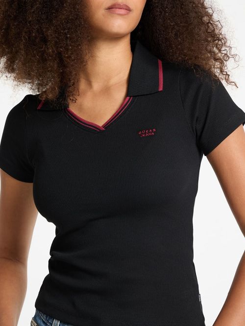 Guess Slim Embroidered Logo Polo Zwart | GUESS-SN27308