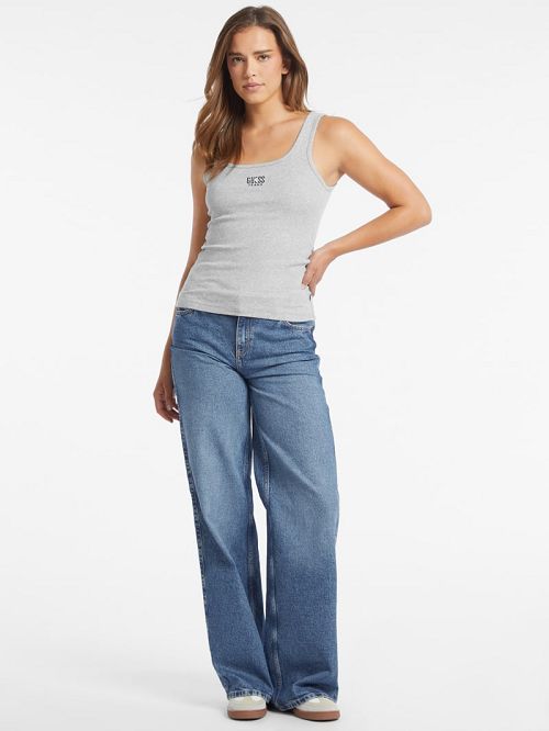 Guess Slim Embroidered Logo Tank Grijs | GUESS-SN27318