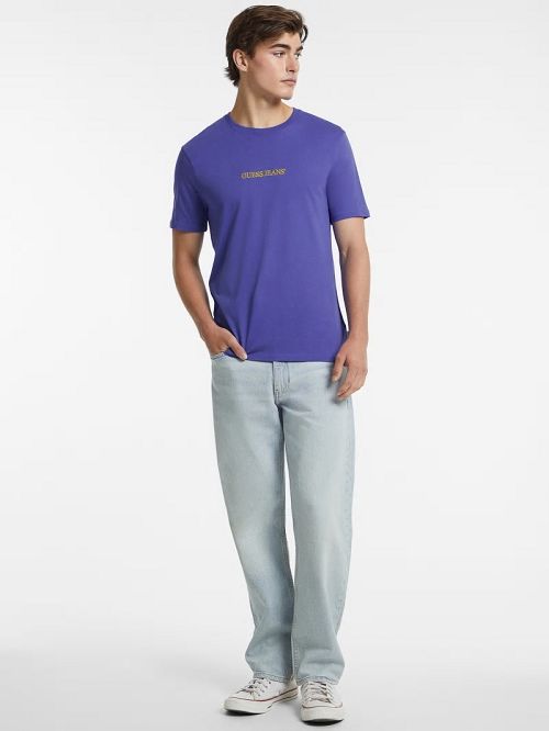 Guess Slim Embroidered Logo Tee Blauw | GUESS-SN30488