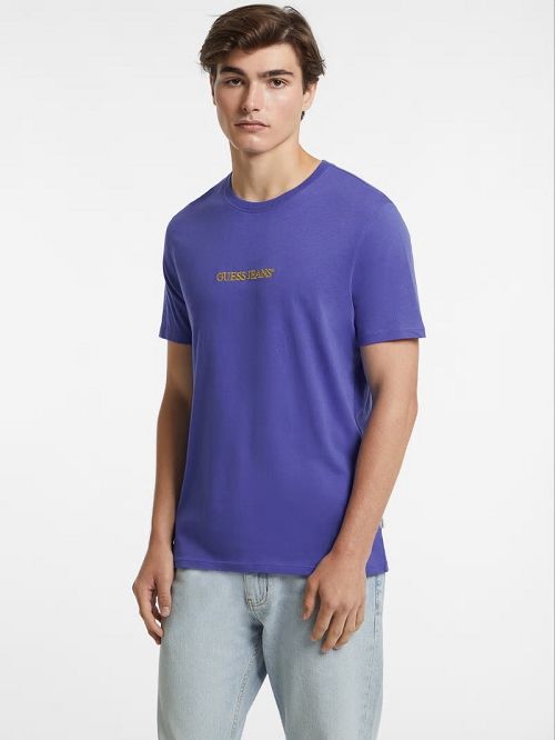 Guess Slim Embroidered Logo Tee Blauw | GUESS-SN30488