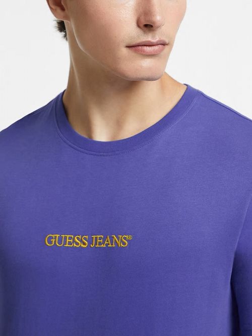 Guess Slim Embroidered Logo Tee Blauw | GUESS-SN30488