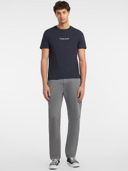 Guess Slim Embroidered Logo Tee Blauw | GUESS-SN30503