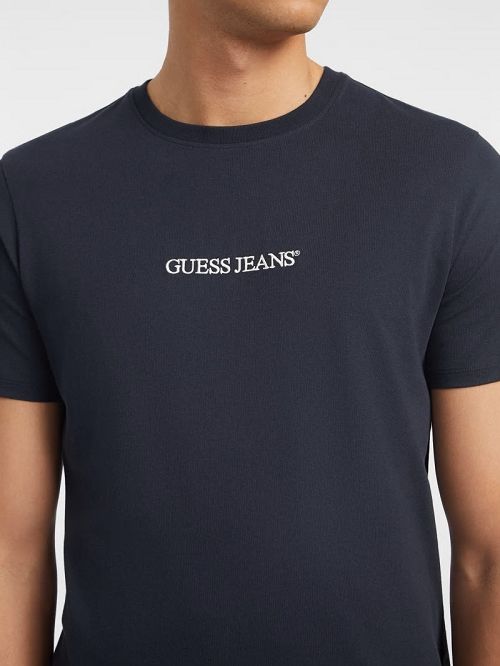 Guess Slim Embroidered Logo Tee Blauw | GUESS-SN30503