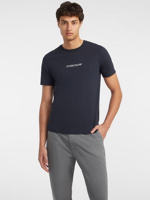Guess Slim Embroidered Logo Tee Blauw | GUESS-SN30503