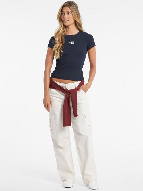 Guess Slim Embroidered Logo Tee Blauw | GUESS-SN27396