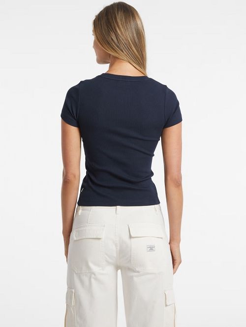 Guess Slim Embroidered Logo Tee Blauw | GUESS-SN27396