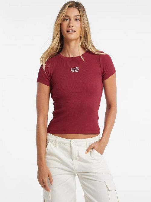 Guess Slim Embroidered Logo Tee Rood | GUESS-SN27328