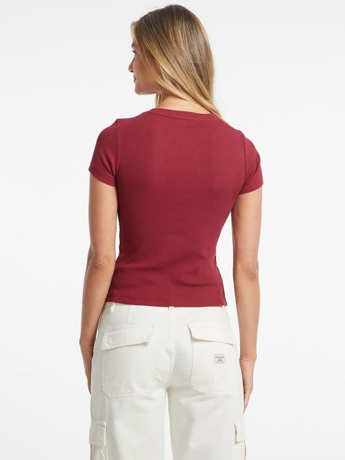 Guess Slim Embroidered Logo Tee Rood | GUESS-SN27328