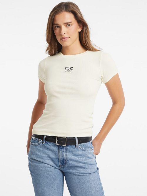 Guess Slim Embroidered Logo Tee Wit | GUESS-SN27432