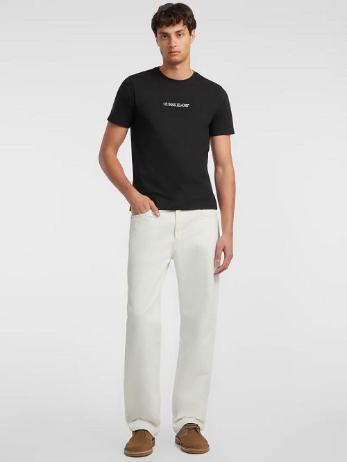 Guess Slim Embroidered Logo Tee Zwart | GUESS-SN30643