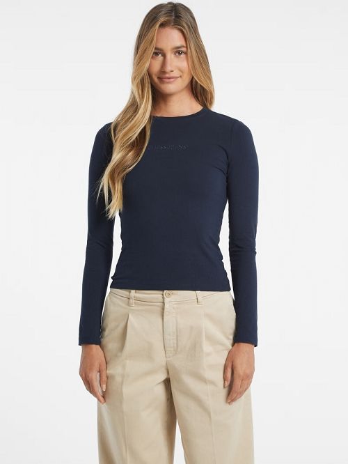 Guess Slim Embroidered Long-Sleeve Tee Blauw | GUESS-SN27564